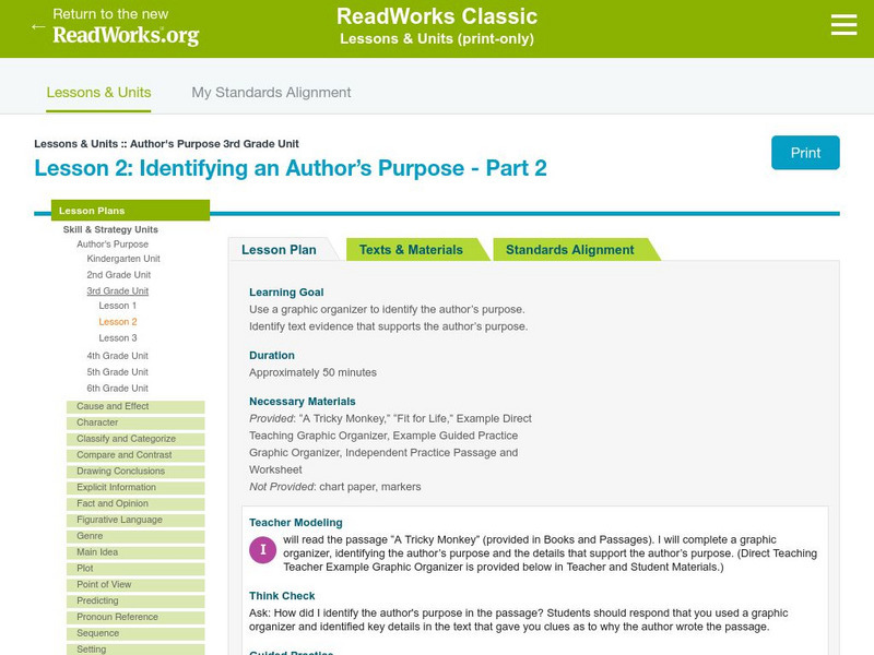 Read Works: 3rd Grade: Author's Purpose: Lesson 2 Lesson Plan Read Works: 3rd Grade: Author's Purpose: Lesson 2 Lesson Plan