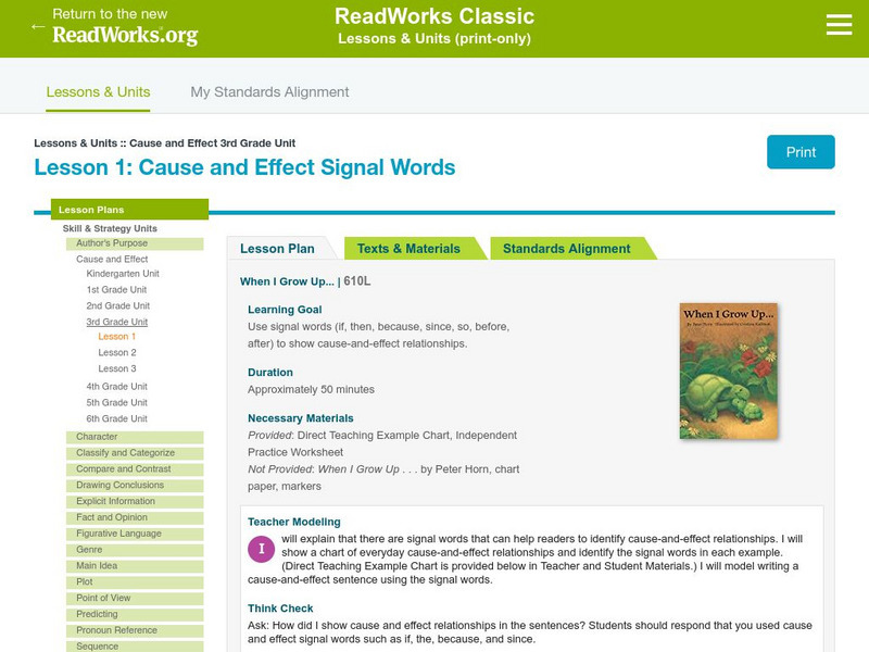 Read Works: Lesson: Cause and Effect Lesson Plan Read Works: Lesson: Cause and Effect Lesson Plan
