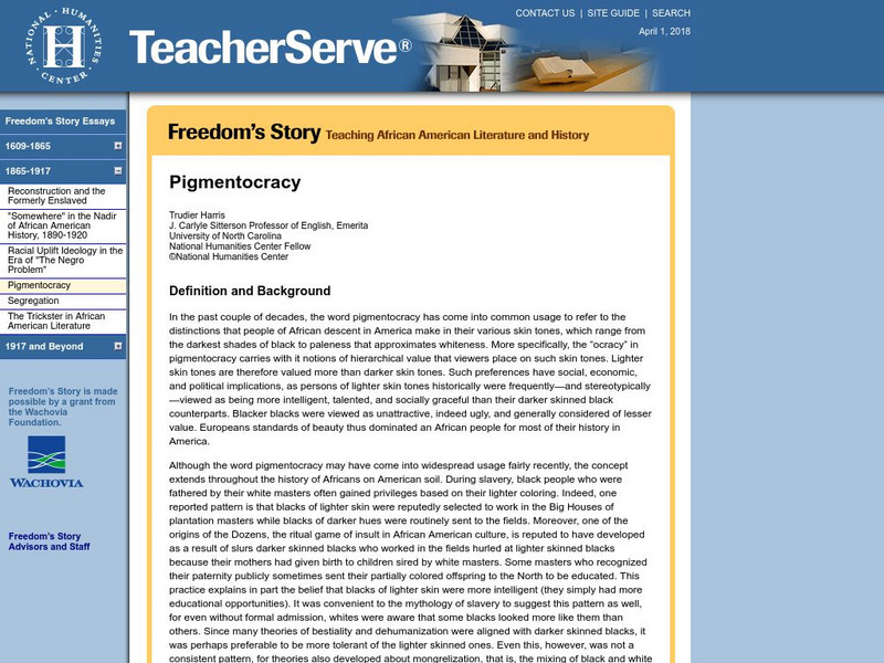 National Humanities Center: Teacher Serve: Freedom's Story: Pigmentocracy Article