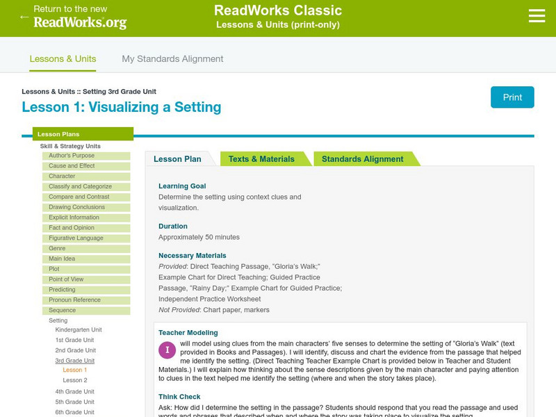 Read Works: 3rd Grade: Lesson 1: Visualizing a Setting Lesson Plan Read Works: 3rd Grade: Lesson 1: Visualizing a Setting Lesson Plan