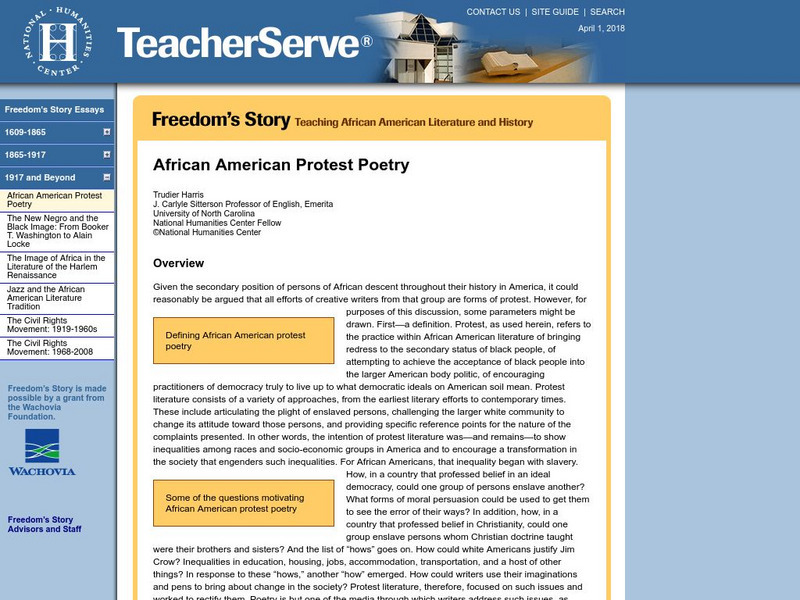 National Humanities Center: Teacher Serve: African American Protest Poetry Article National Humanities Center: Teacher Serve: African American Protest Poetry Article