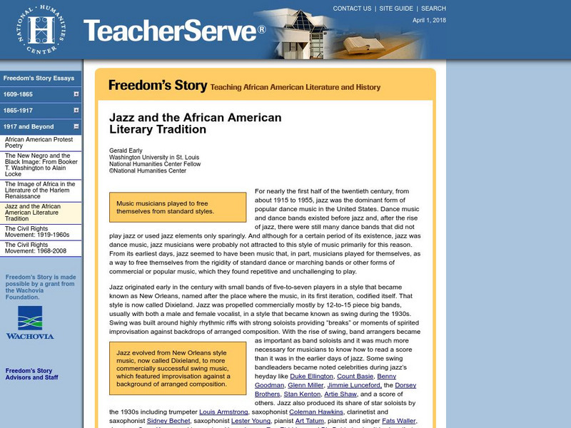 National Humanities Center: Teacher Serve: Jazz and the African American Literary Tradition Article National Humanities Center: Teacher Serve: Jazz and the African American Literary Tradition Article