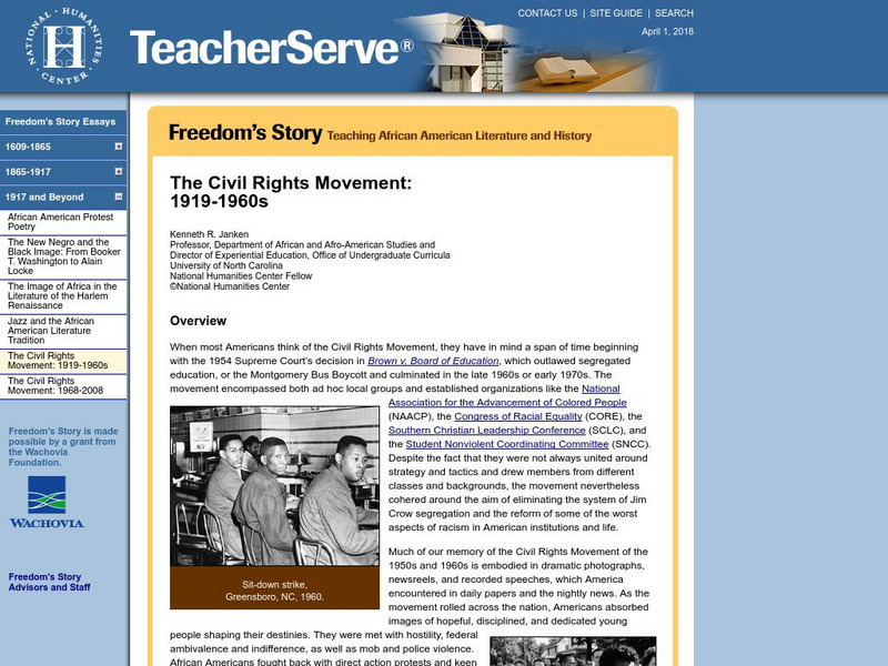 National Humanities Center: Teacher Serve: The Civil Rights Movement: 1919 1960s Article National Humanities Center: Teacher Serve: The Civil Rights Movement: 1919 1960s Article