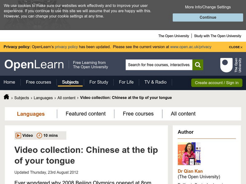 Open Learn: Video Collection: Chinese at the Tip of Your Tongue Instructional Video Open Learn: Video Collection: Chinese at the Tip of Your Tongue Instructional Video