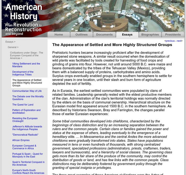 American History: Essays: Appearance of Settled & More Highly Structured Groups eBook