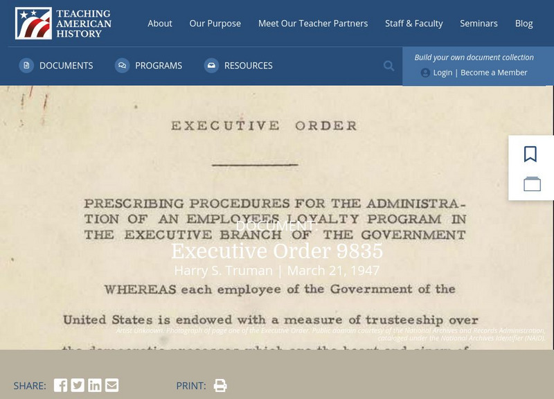 Teaching American History: Executive Order 9835 Primary Teaching American History: Executive Order 9835 Primary