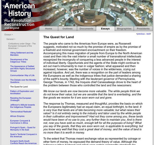 American History: Essays: The Quest for Land eBook