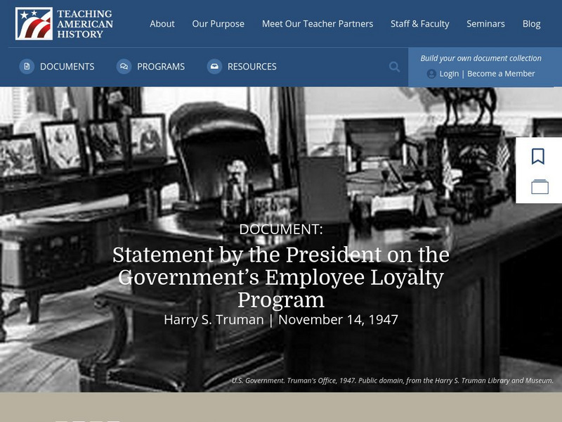 Teaching American History: Government's Employee Loyalty Program Primary Teaching American History: Government's Employee Loyalty Program Primary