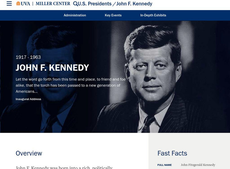 Miller Center at Uva: u.s. Presidents: John Fitzgerald Kennedy Website Miller Center at Uva: u.s. Presidents: John Fitzgerald Kennedy Website