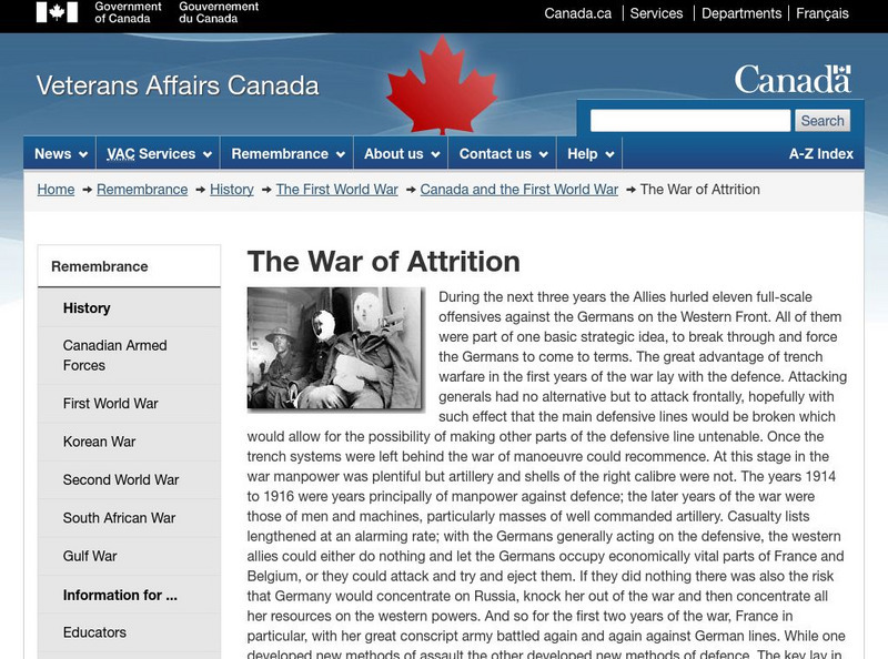 Veterans Affairs Canada Dept.: The War of Attrition Website Veterans Affairs Canada Dept.: The War of Attrition Website