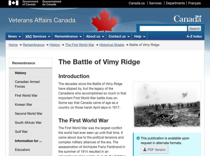 Veteran Affairs Canada: The Battle of Vimy Ridge Website Veteran Affairs Canada: The Battle of Vimy Ridge Website