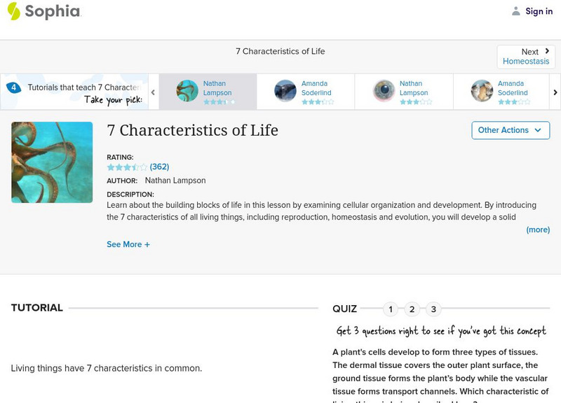 Sophia: 7 Characteristics of Life Instructional Video Sophia: 7 Characteristics of Life Instructional Video