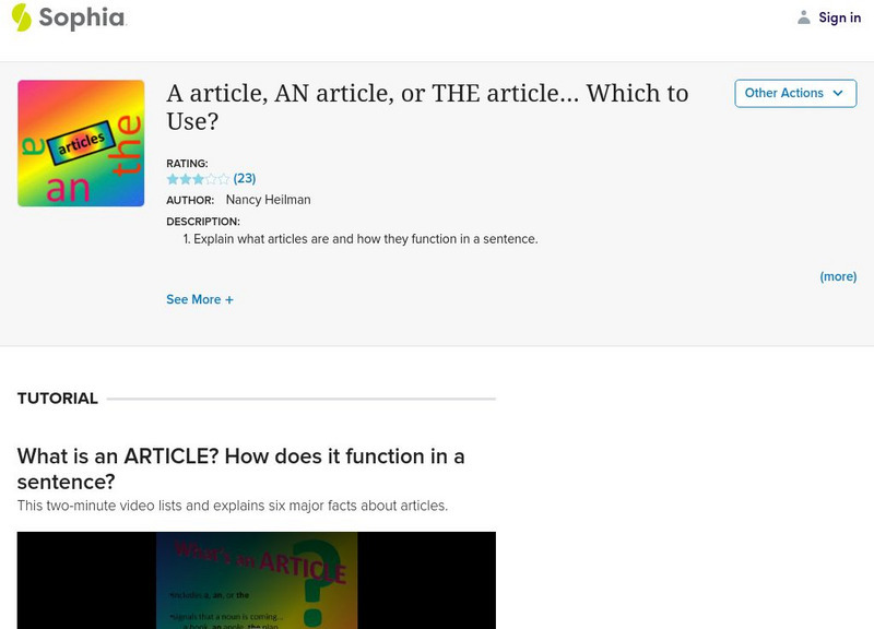 Sophia: A Article, an Article, the Article: Which to Use Unit Plan Sophia: A Article, an Article, the Article: Which to Use Unit Plan