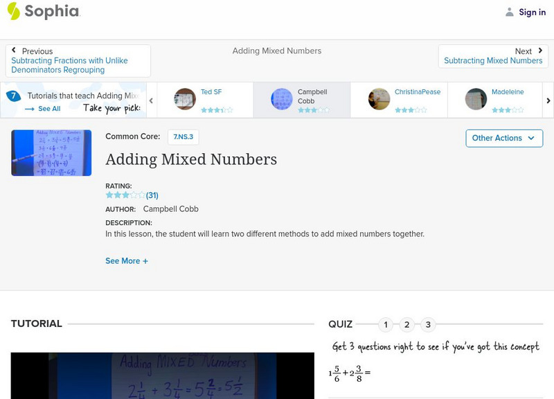 Sophia: Adding Mixed Numbers PPT