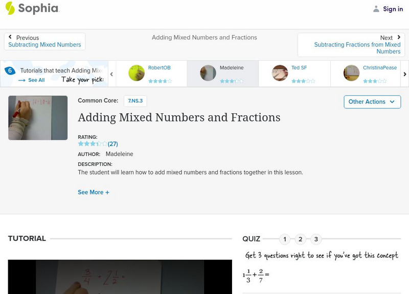 Sophia: Adding Mixed Numbers and Fractions PPT