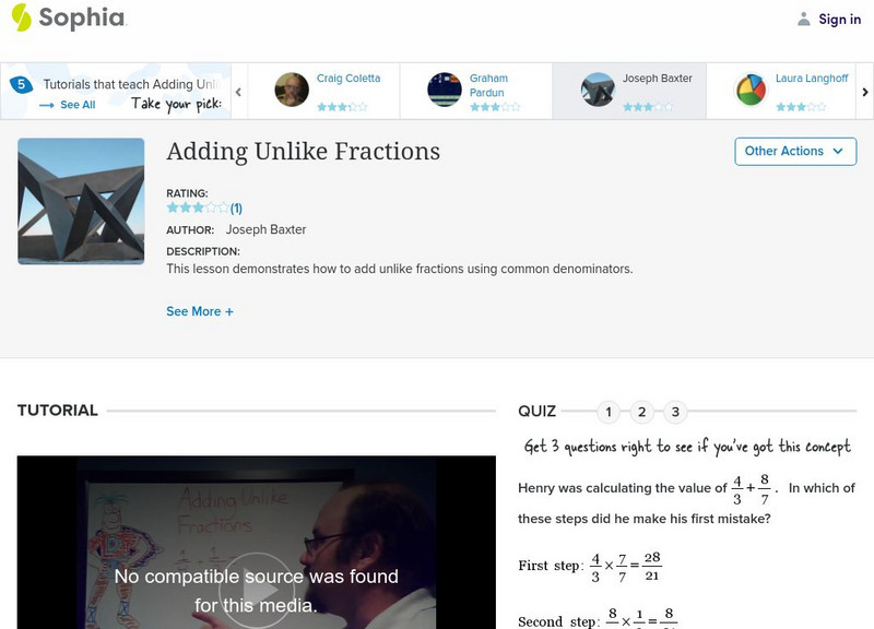 Sophia: Adding Unlike Fractions Tutorial Instructional Video Sophia: Adding Unlike Fractions Tutorial Instructional Video