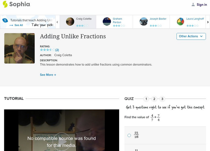 Sophia: Adding Unlike Fractions Tutorial Instructional Video