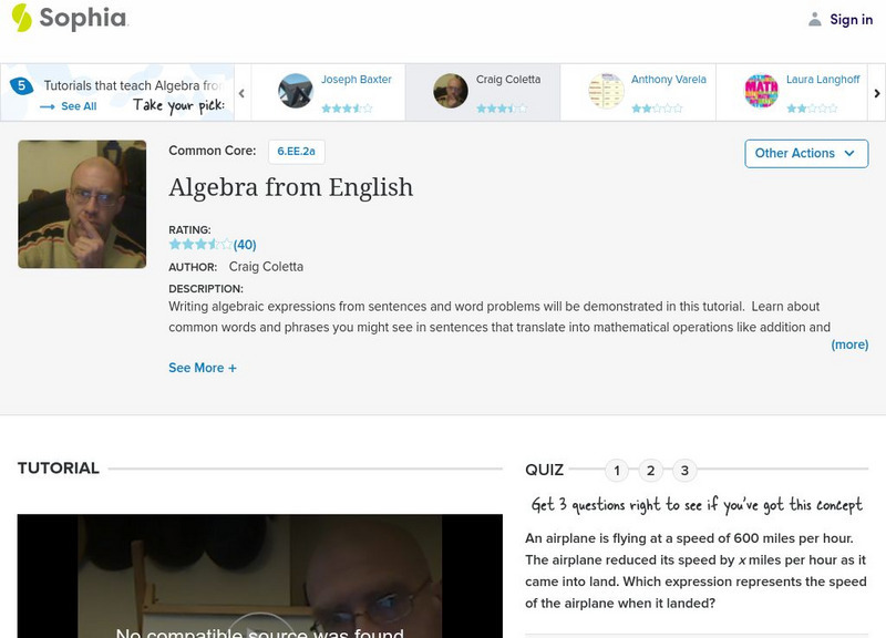 Sophia: Algebra From English Instructional Video Sophia: Algebra From English Instructional Video