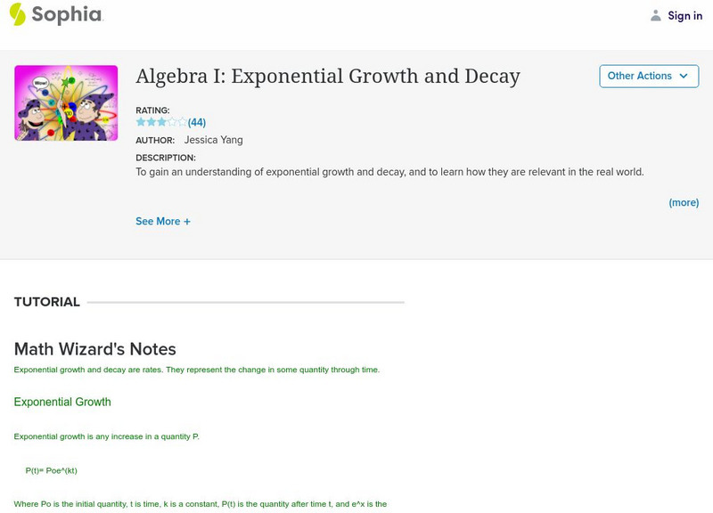 Sophia: Algebra I: Exponential Growth and Decay Activity Sophia: Algebra I: Exponential Growth and Decay Activity