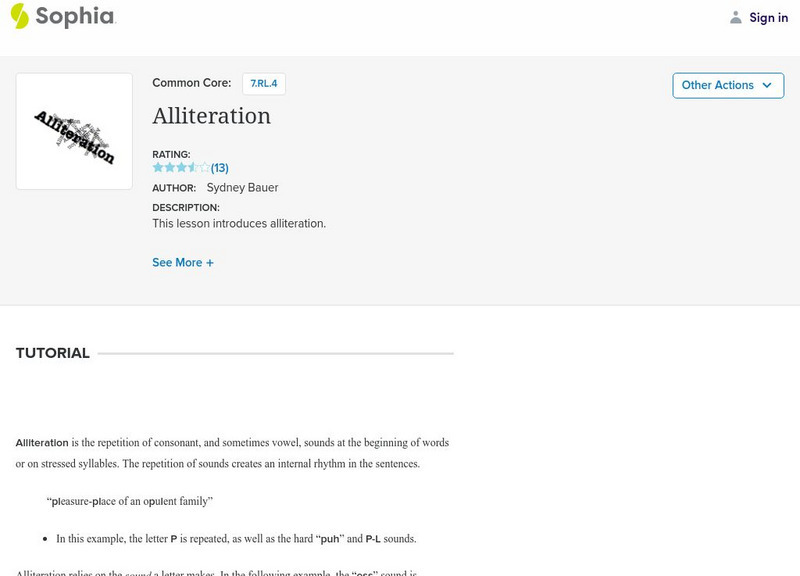 Sophia: Alliteration Handout Sophia: Alliteration Handout