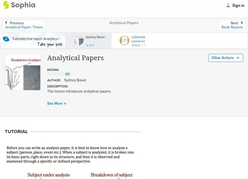 Sophia: Analytical Papers Activity Sophia: Analytical Papers Activity