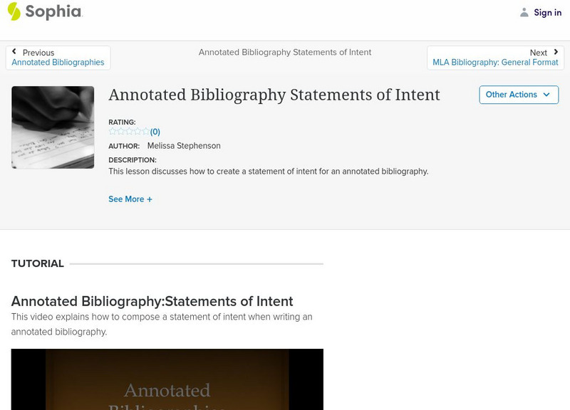 Sophia: Annotated Bibliography Statements of Intent Instructional Video Sophia: Annotated Bibliography Statements of Intent Instructional Video