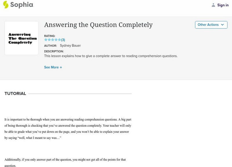 Sophia: Answering the Question Completely PPT Sophia: Answering the Question Completely PPT