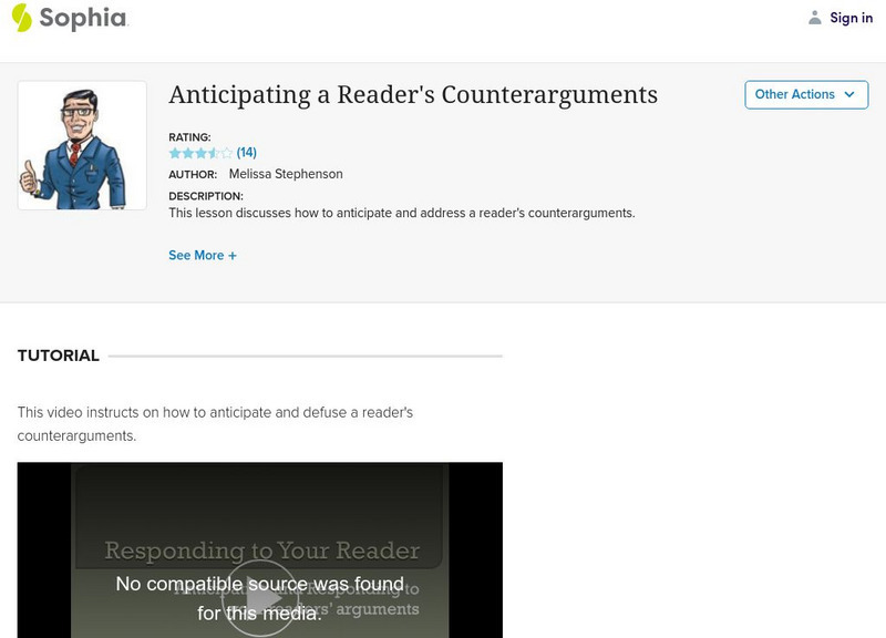 Sophia: Anticipating a Reader's Counterarguments Instructional Video Sophia: Anticipating a Reader's Counterarguments Instructional Video