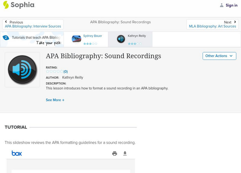 Sophia: Apa Bibliography: Sound Recording PPT Sophia: Apa Bibliography: Sound Recording PPT