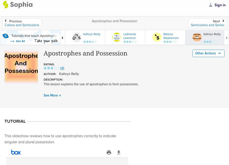 Sophia: Apostrophes and Possession PPT Sophia: Apostrophes and Possession PPT