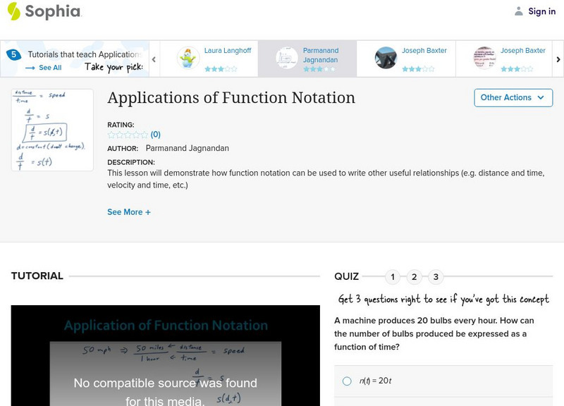 Sophia: Applications of Function Notation Instructional Video
