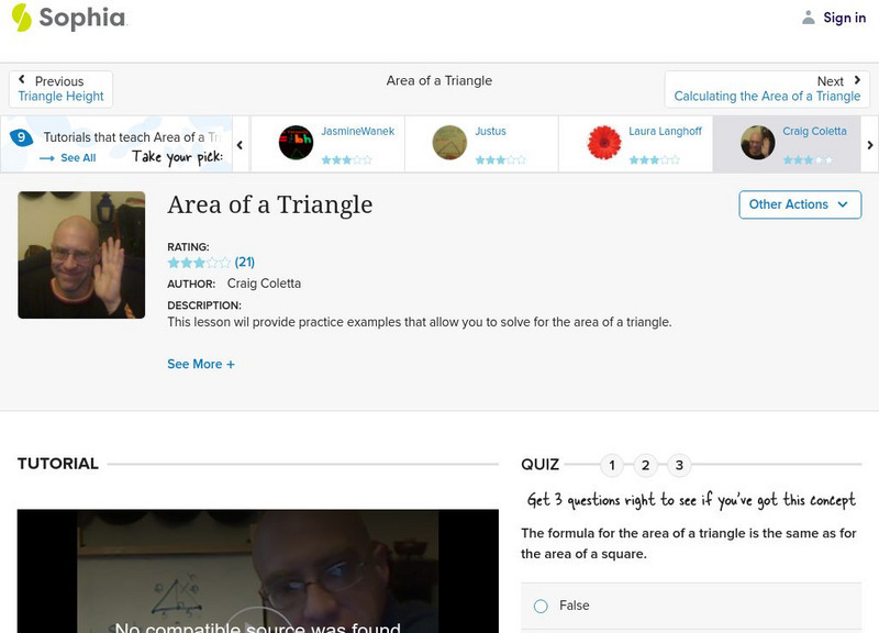 Sophia: Area of a Triangle Instructional Video Sophia: Area of a Triangle Instructional Video