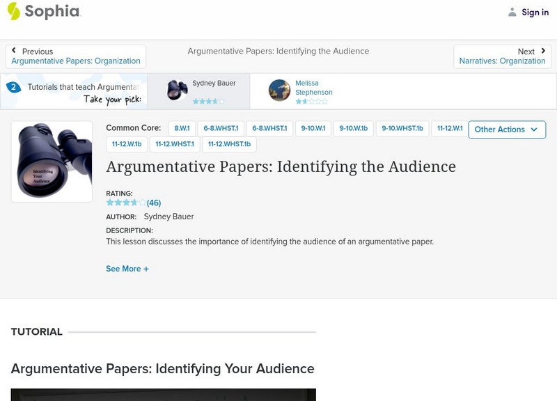 Sophia: Argumentative Papers: Identifying the Audience Instructional Video Sophia: Argumentative Papers: Identifying the Audience Instructional Video