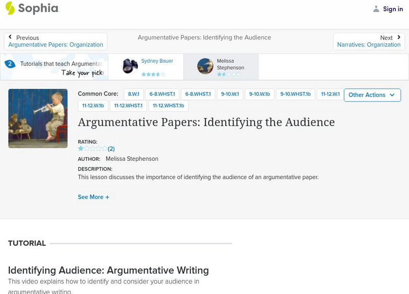Sophia: Argumentative Writing: Identifying the Audience Instructional Video Sophia: Argumentative Writing: Identifying the Audience Instructional Video
