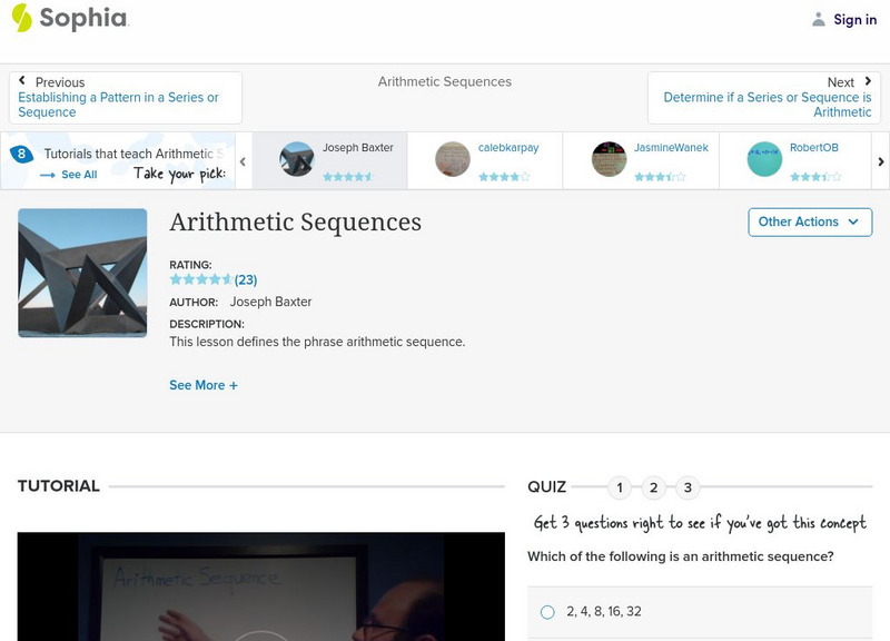Sophia: Arithmetic Sequences Instructional Video Sophia: Arithmetic Sequences Instructional Video