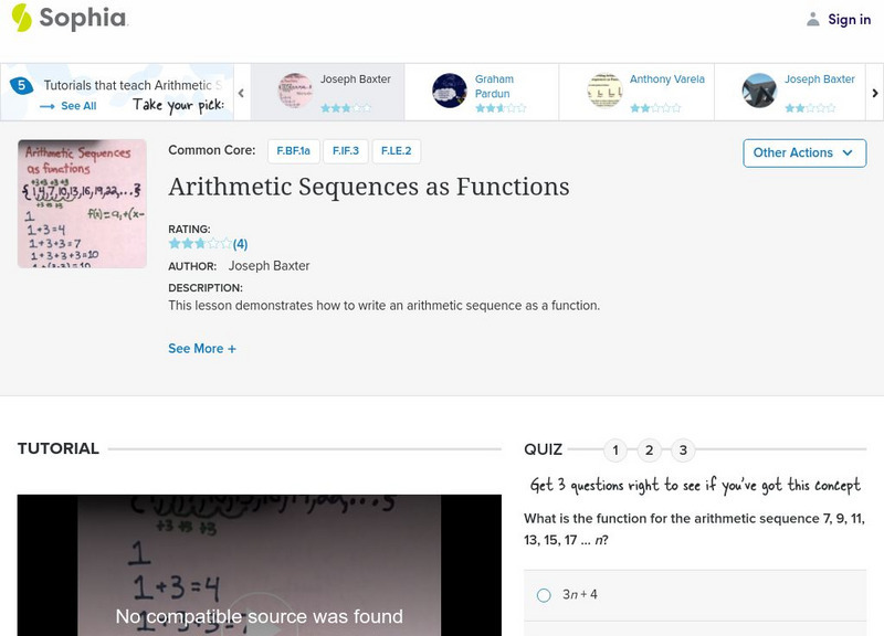 Sophia: Arithmetic Sequence as Functions Instructional Video Sophia: Arithmetic Sequence as Functions Instructional Video