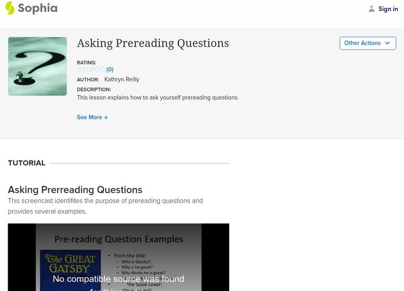 Sophia: Asking Prereading Questions Instructional Video