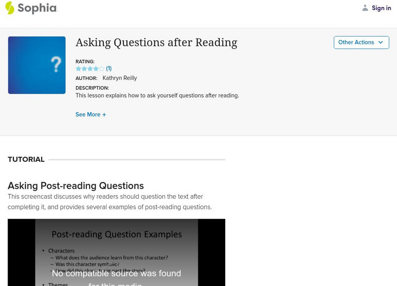 Sophia: Asking Questions After Reading Instructional Video Sophia: Asking Questions After Reading Instructional Video