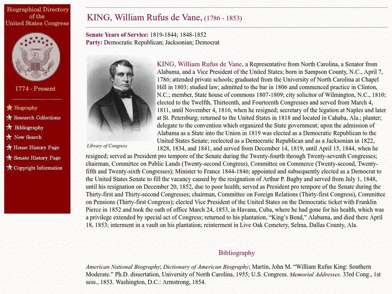 Loc: Biographical Directory of the u.s. Congress: King, William Rufus Handout