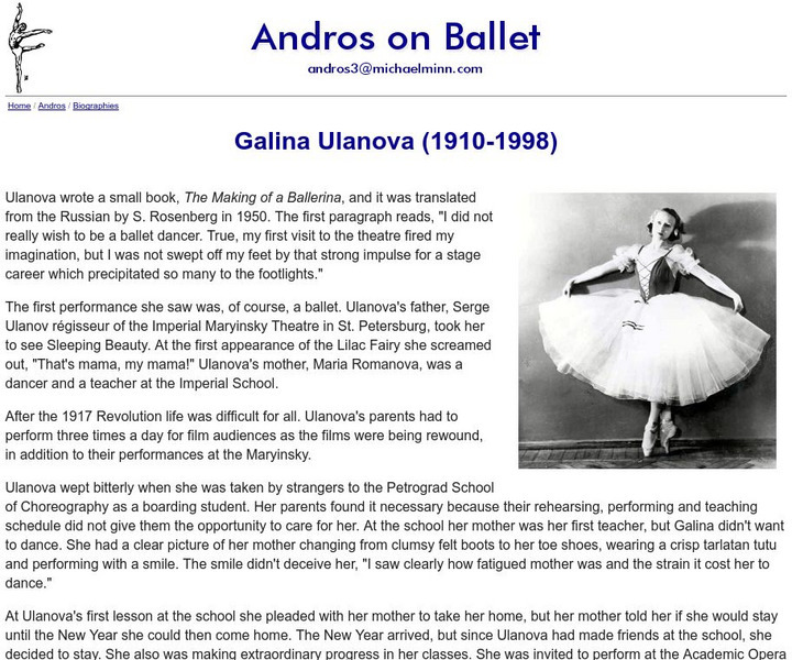 Andros on Ballet: Galina Ulanova (1910 1998) Website Andros on Ballet: Galina Ulanova (1910 1998) Website