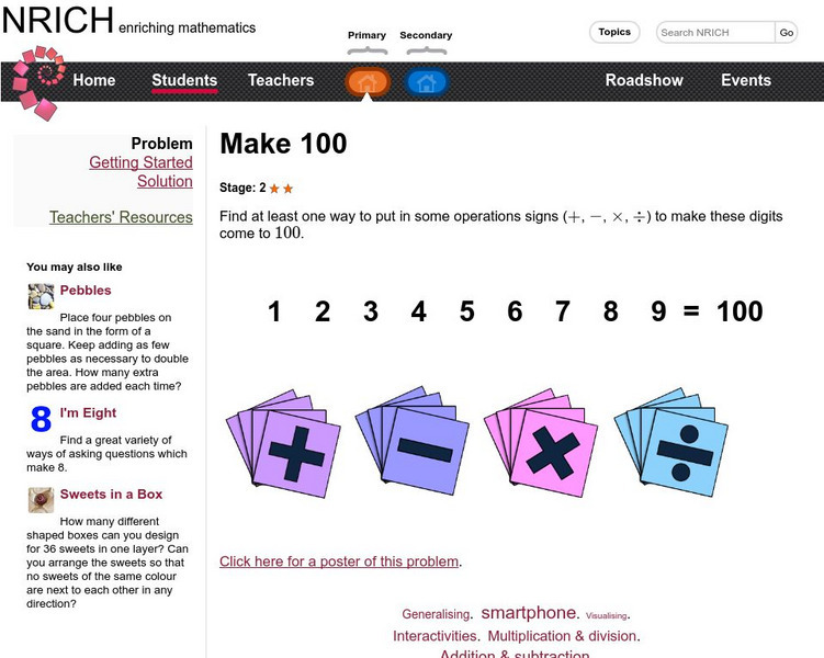University of Cambridge: Nrich: Make 100 Activity University of Cambridge: Nrich: Make 100 Activity