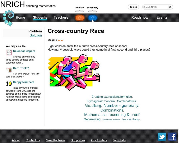 University of Cambridge: Nrich: Cross Country Race Activity University of Cambridge: Nrich: Cross Country Race Activity