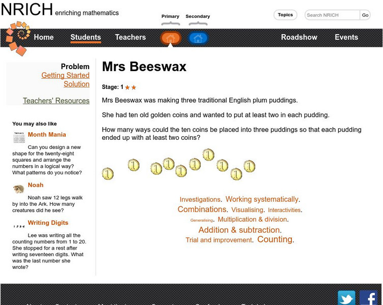 University of Cambridge: Nrich: Mrs. Beeswax Activity University of Cambridge: Nrich: Mrs. Beeswax Activity