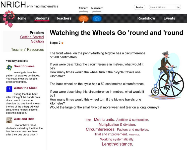 University of Cambridge: Nrich: Watching the Wheels Go `Round and `Round Activity University of Cambridge: Nrich: Watching the Wheels Go `Round and `Round Activity