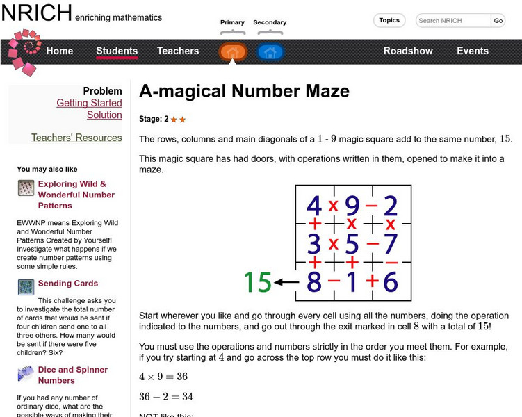 University of Cambridge: Nrich: A Magical Number Maze! Activity University of Cambridge: Nrich: A Magical Number Maze! Activity