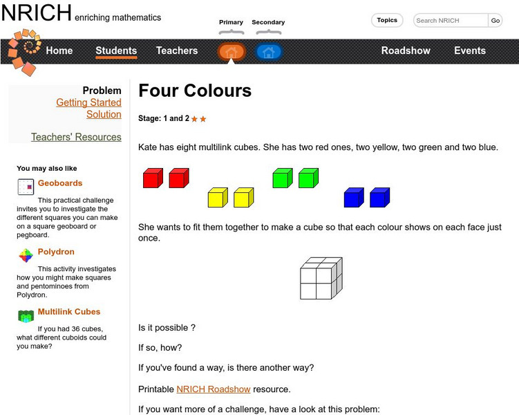University of Cambridge: Nrich: Four Colors Problem Activity University of Cambridge: Nrich: Four Colors Problem Activity