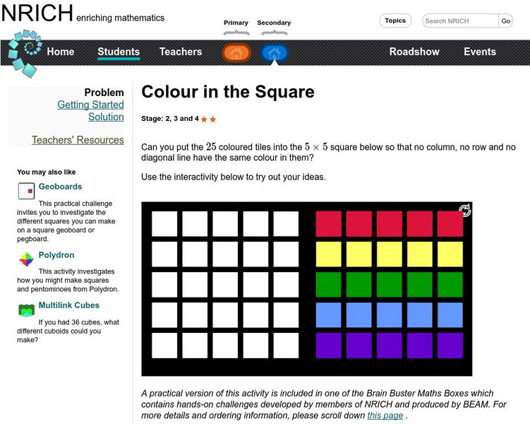 University of Cambridge: Nrich: Color in the Square Activity