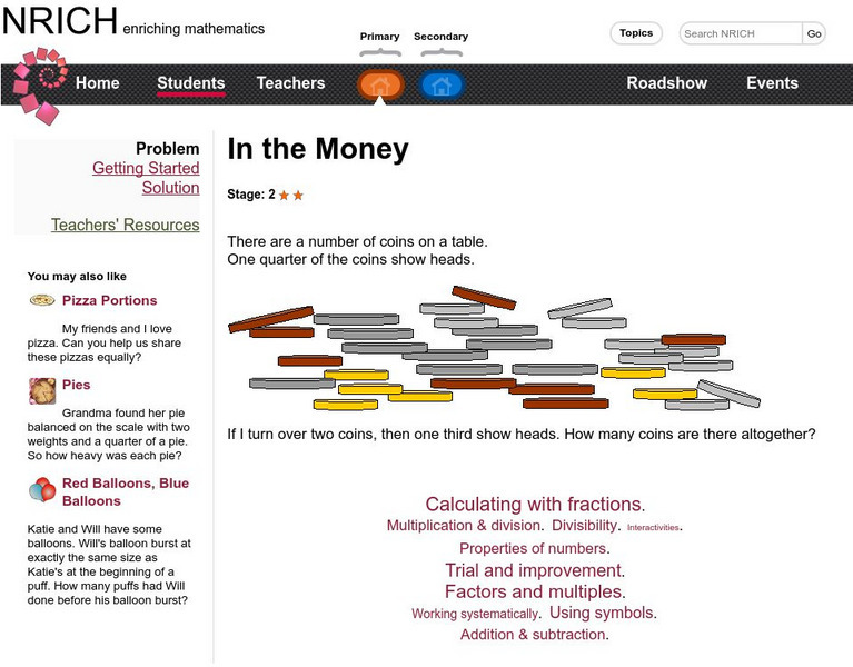 University of Cambridge: Nrich: In the Money Activity University of Cambridge: Nrich: In the Money Activity
