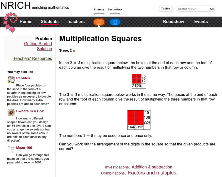 University of Cambridge: Nrich: Multiplication Squares Activity University of Cambridge: Nrich: Multiplication Squares Activity