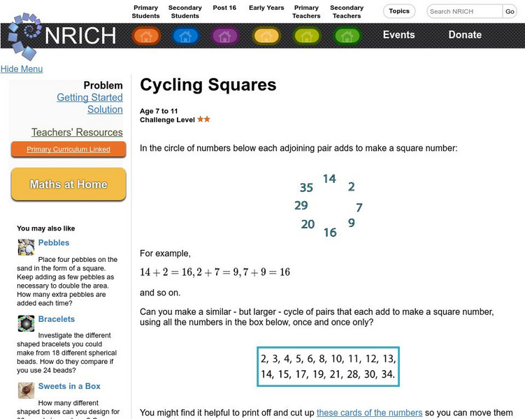 University of Cambridge: Nrich: Cycling Squares Interactive University of Cambridge: Nrich: Cycling Squares Interactive